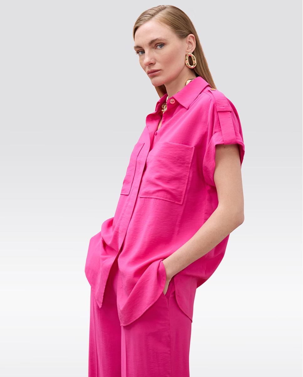 Camisa de mujer de manga caída con bolsillos - Lola Casademunt - Fucsia Fucsia-4