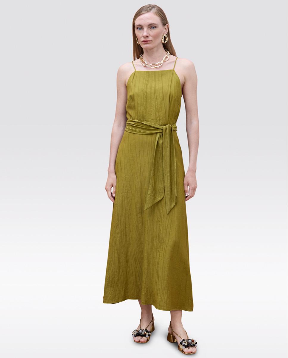 Vestido largo con tirante fino y escote recto - Lola Casademunt - Verde Oliva Verde Oliva-1
