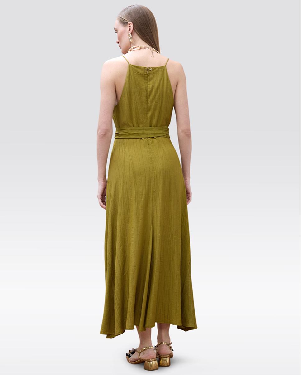 Vestido largo con tirante fino y escote recto - Lola Casademunt - Verde Oliva Verde Oliva-3