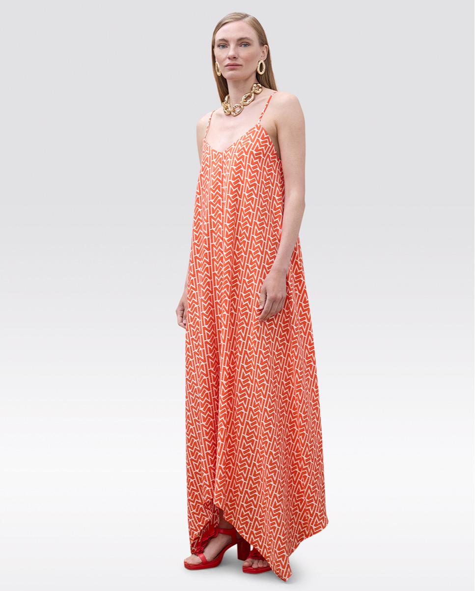 Lola Casademunt - Vestido largo de tirantes estampado con cuello pico.