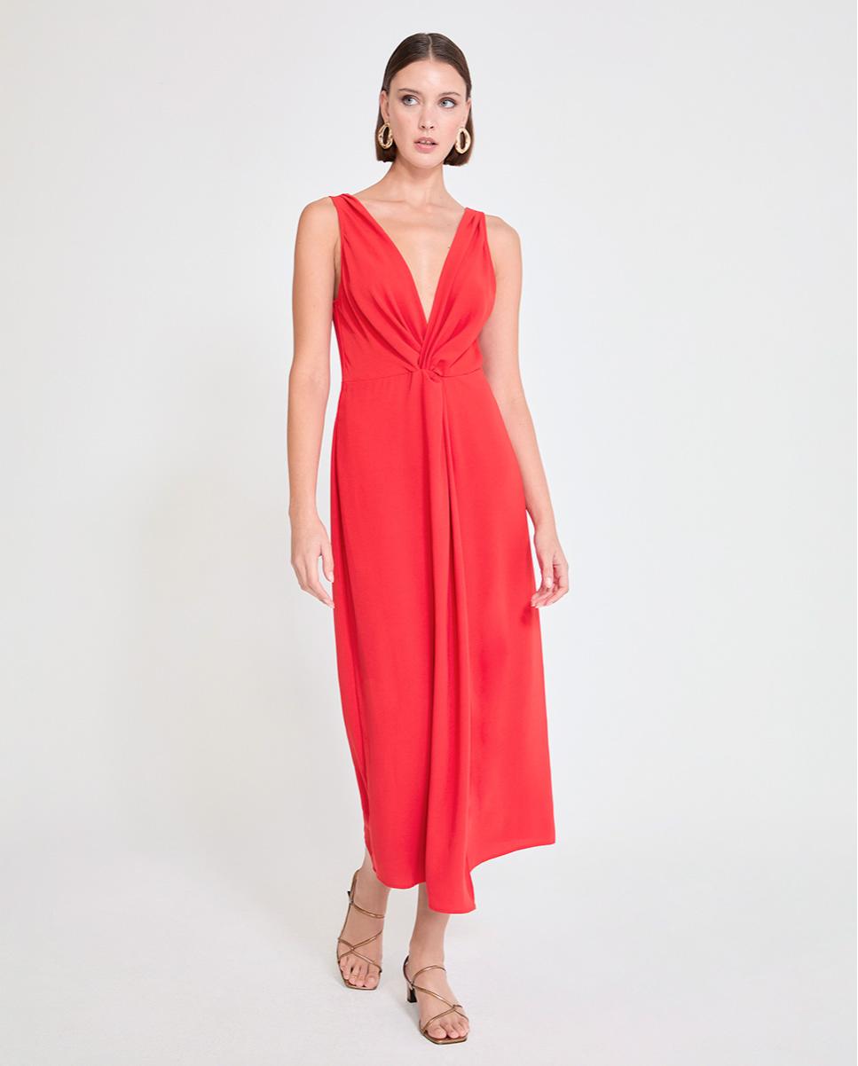Lola Casademunt - Vestido midi con escote de pico profundo y detalle drapeado.