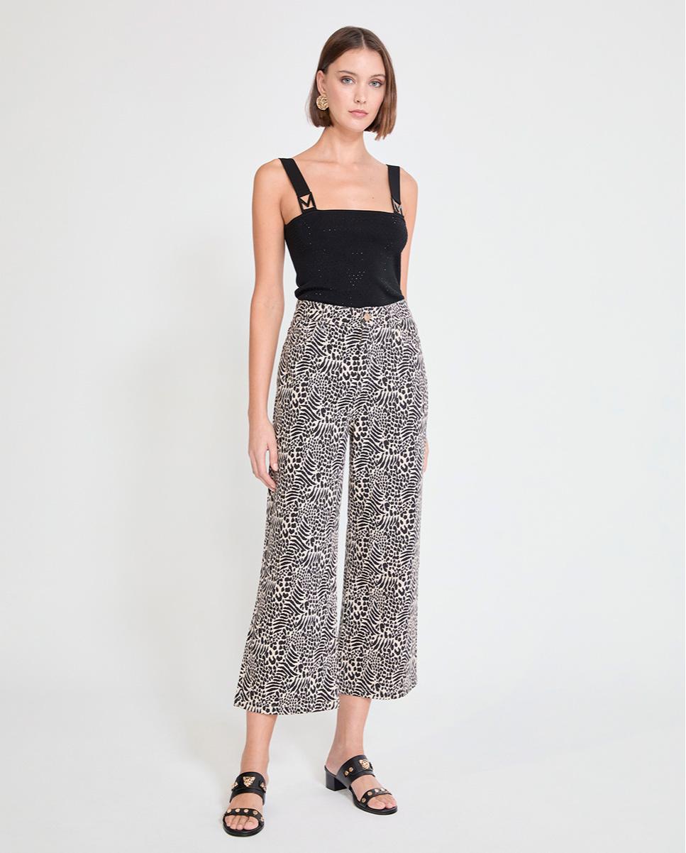 Vaquero ancho de mujer sarga estampado manchas - Lola Casademunt - Negro / Blanco Negro / Blanco-1