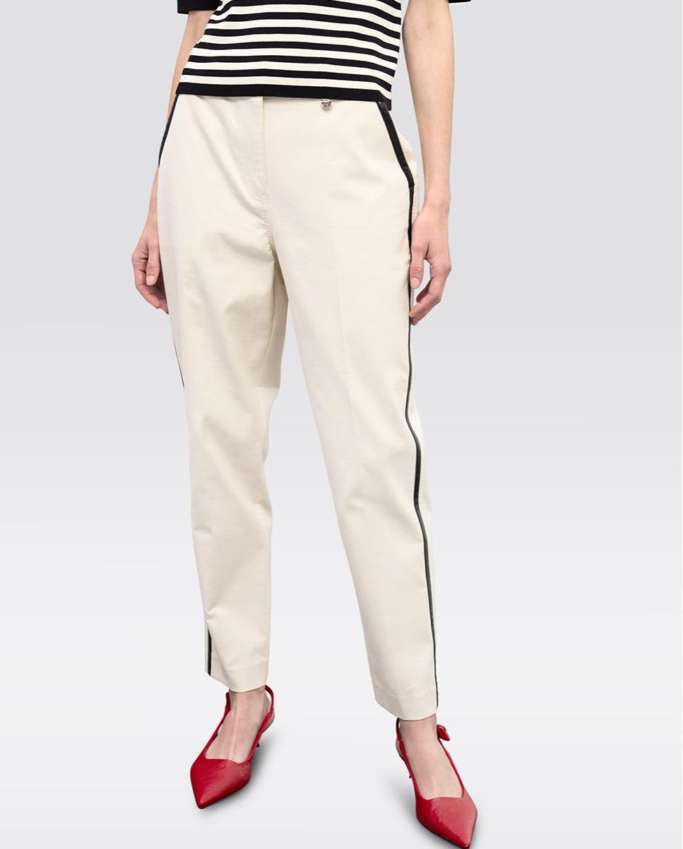Pantalón recto de mujer con vivos laterales a contraste - Lola Casademunt - Marfil Marfil-2