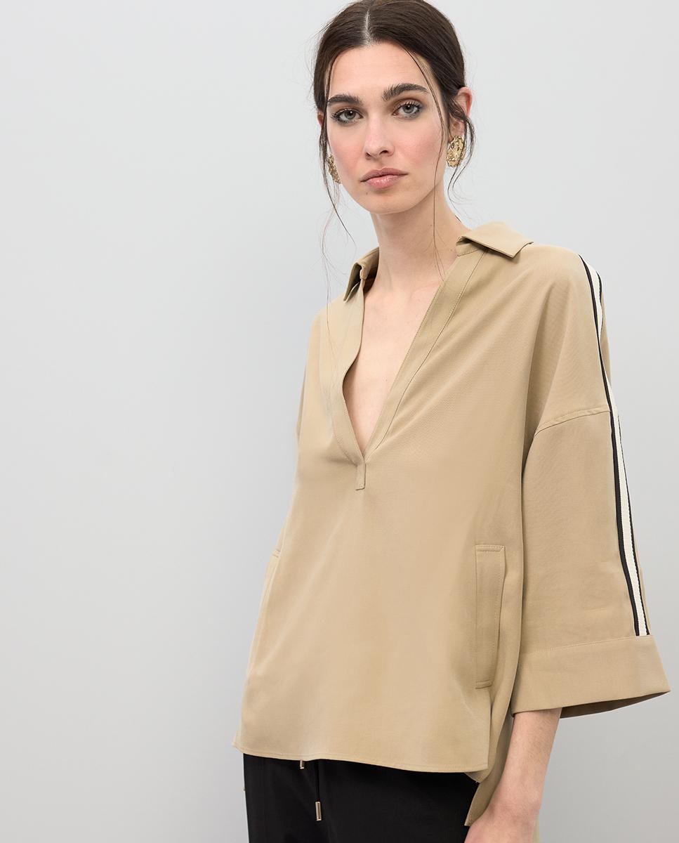 Blusa de mujer con escote pico abierto - Lola Casademunt - Beige Beige-1