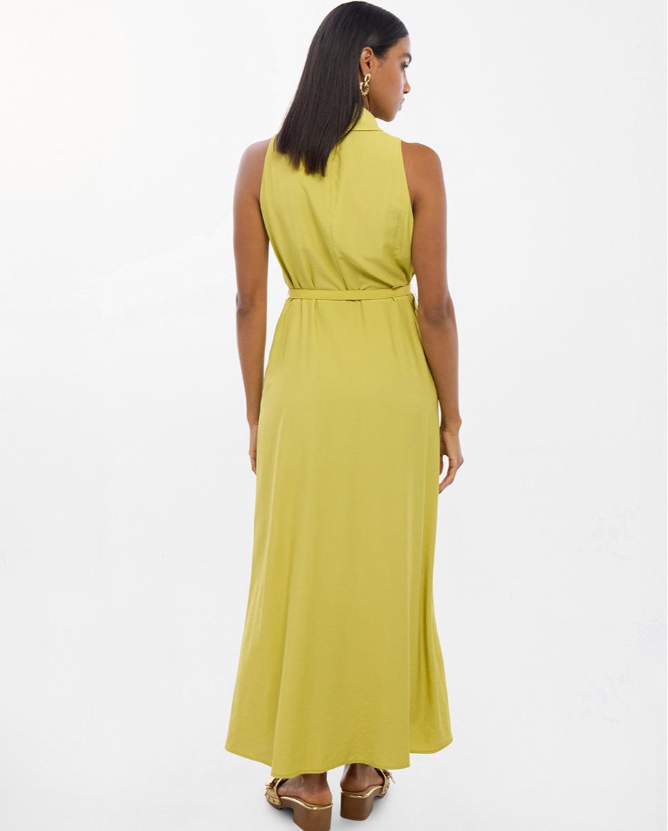 Vestido largo escote pico profundo y cinturilla con hebilla - Lola Casademunt - Pistacho Pistacho-3