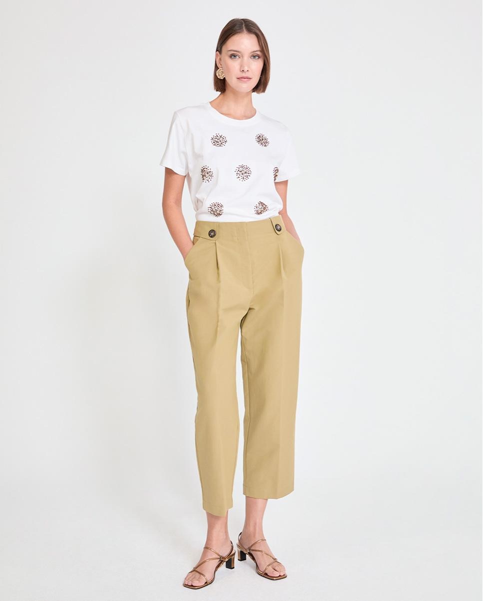 Lola Casademunt - Pantalón recto de mujer liso con pliegues.