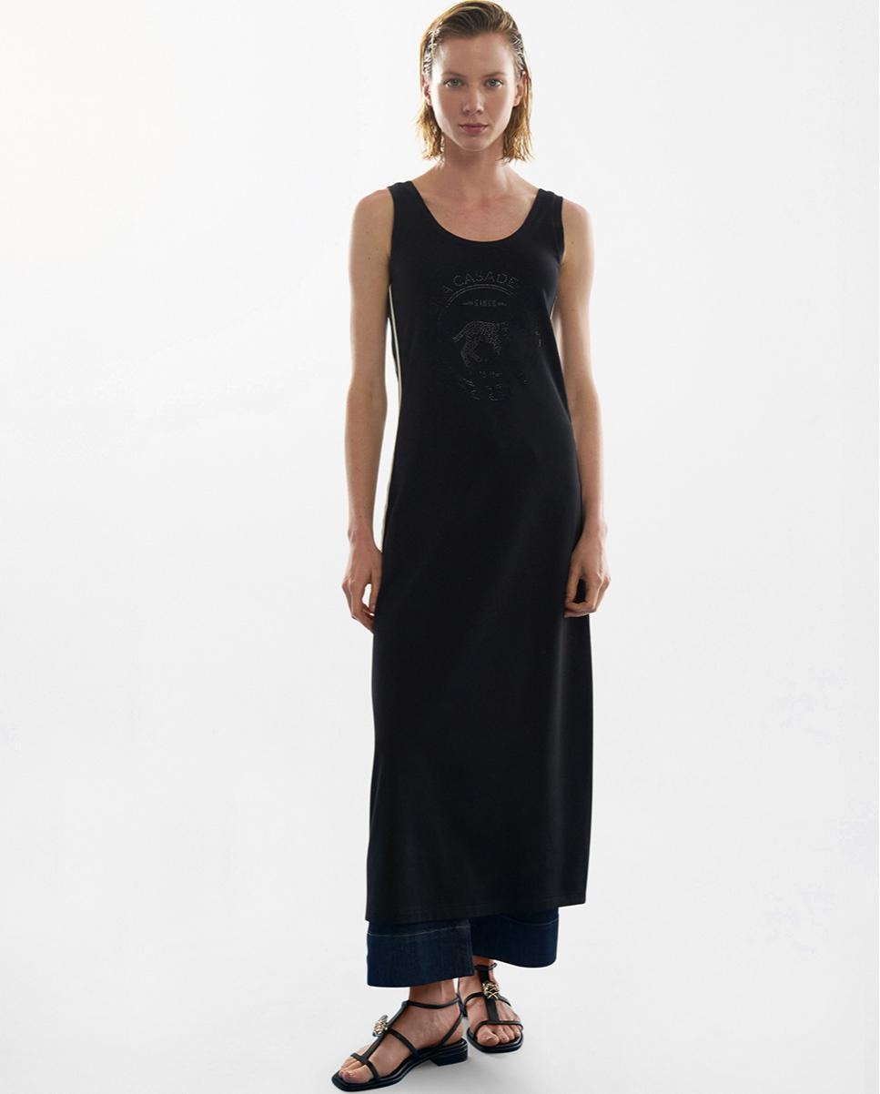 Vestido largo rosco y cintas laterales - Lola Casademunt - Negro Negro-5