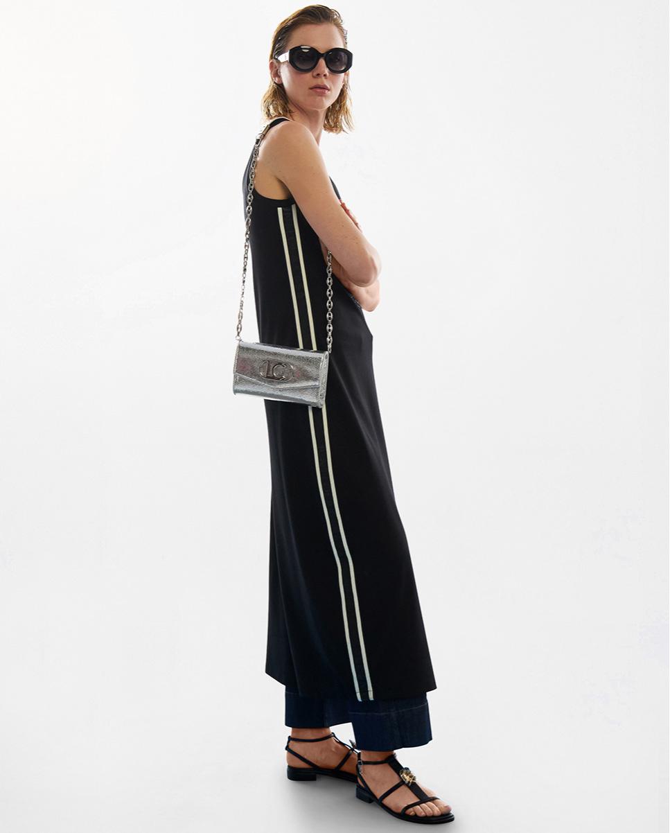 Vestido largo rosco y cintas laterales - Lola Casademunt - Negro Negro-6