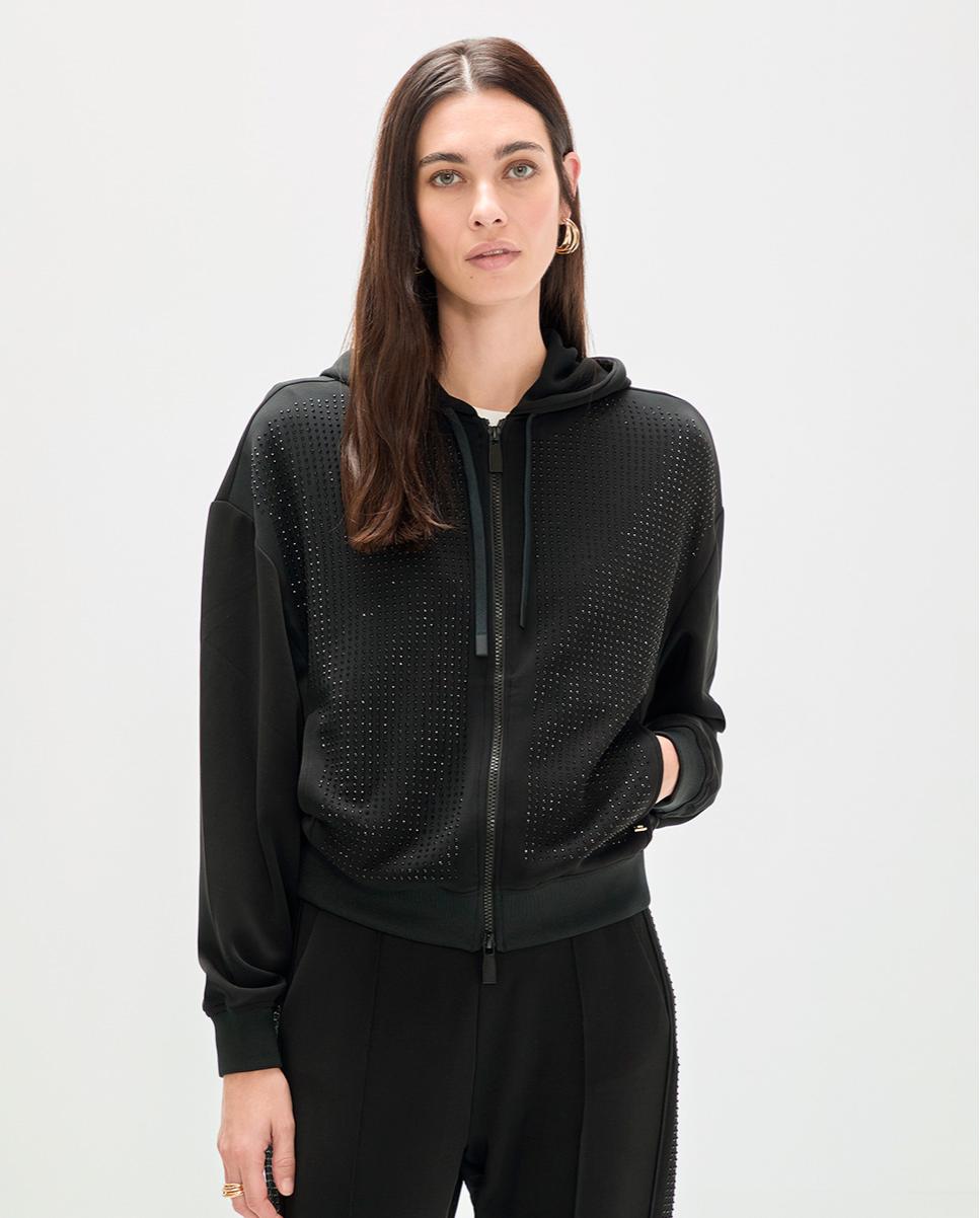Lola Casademunt - Sudadera con cremallera de mujer scuba con strass y capucha.