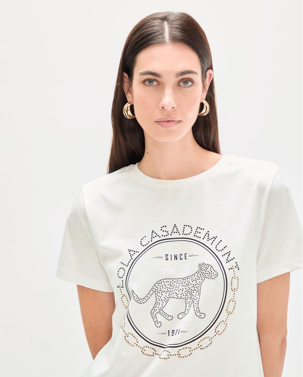 Camiseta de mujer rosco con strass - Lola Casademunt - Blanco Blanco-2