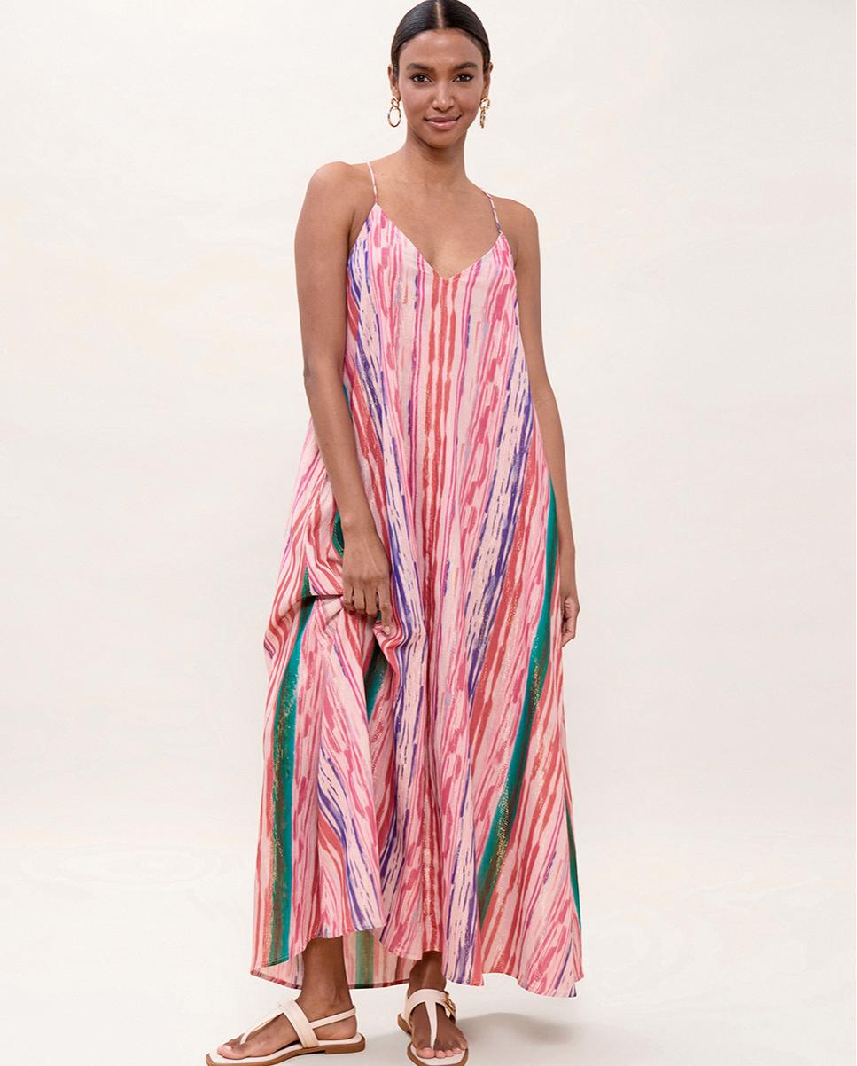 Lola Casademunt - Vestido largo de tirantes con rayas multicolor y lurex.