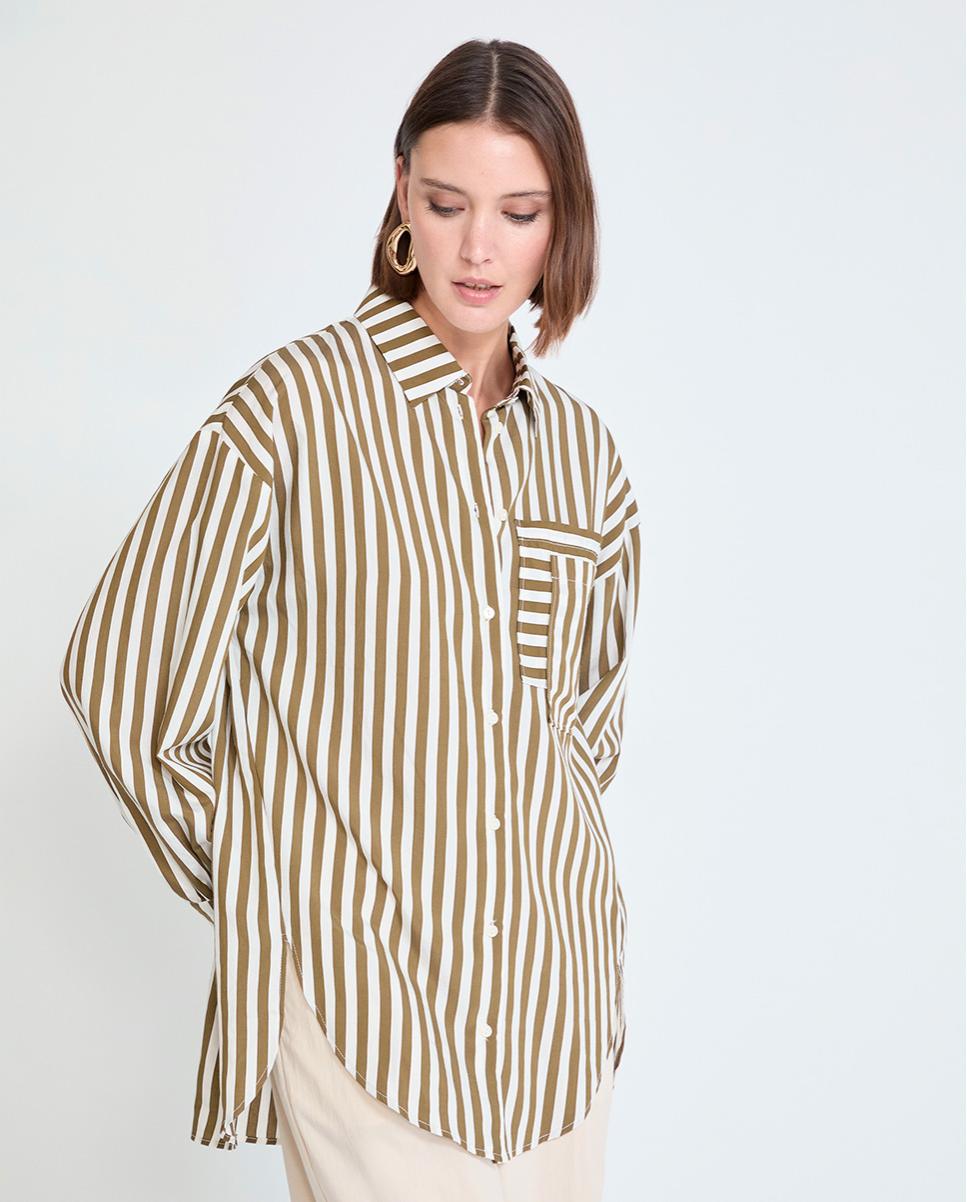 Lola Casademunt - Camisa de mujer popelín de rayas con bolsillo.