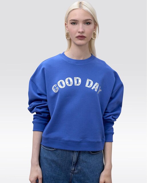 Imagen 0 de Sudadera de mujer con letrero frontal y cuello redondo