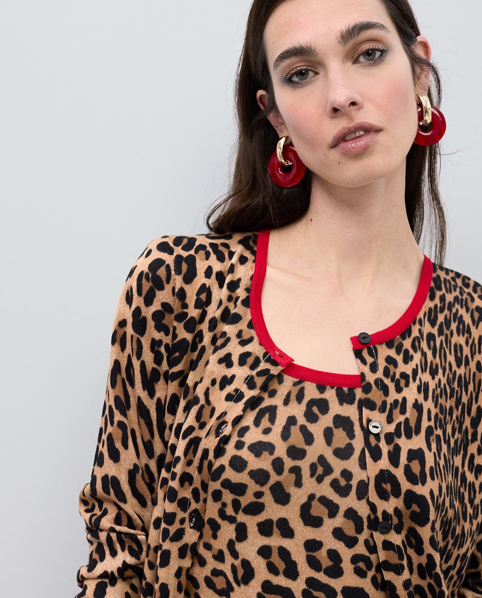 Cárdigan de mujer animal print con rib a contraste - Lola Casademunt - Negro / Natural Negro / Natural-2