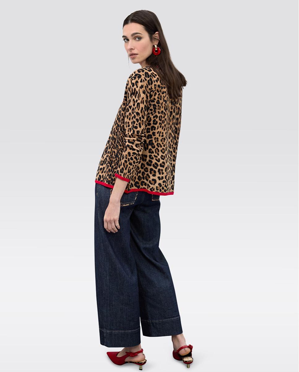 Cárdigan de mujer animal print con rib a contraste - Lola Casademunt - Negro / Natural Negro / Natural-3