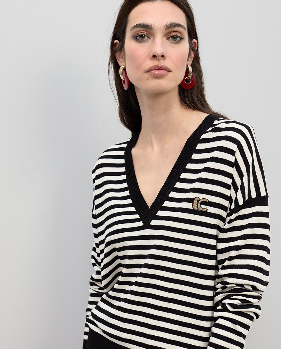 Lola Casademunt - Jersey de mujer de ratas bicolor con cuello pico.
