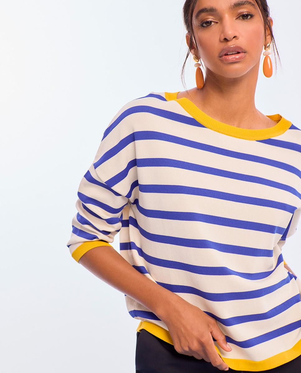 Lola Casademunt - Jersey de mujer a rayas bicolor rib a contraste.
