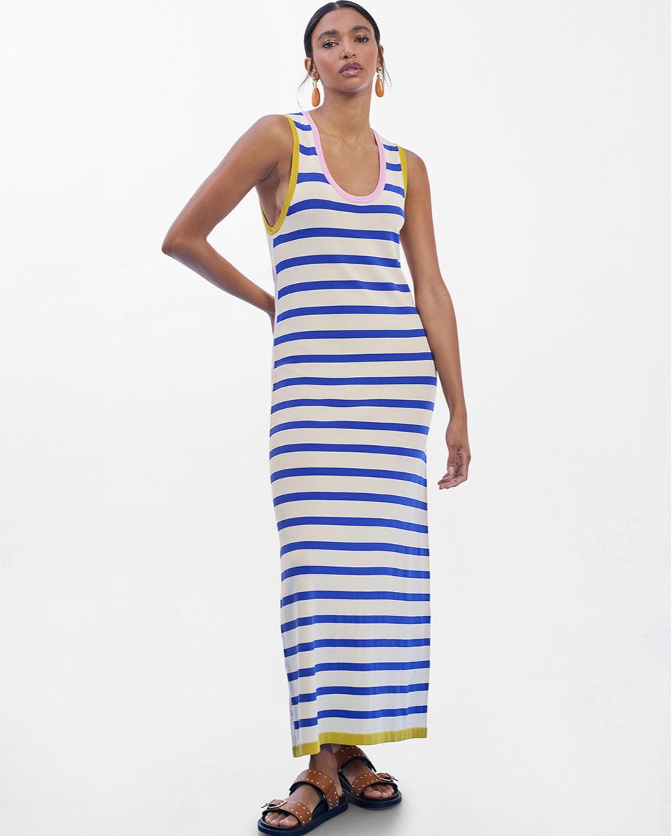 Vestido de punto de rayas tricolor con rib a contraste - Lola Casademunt - Multicolor Multicolor-1