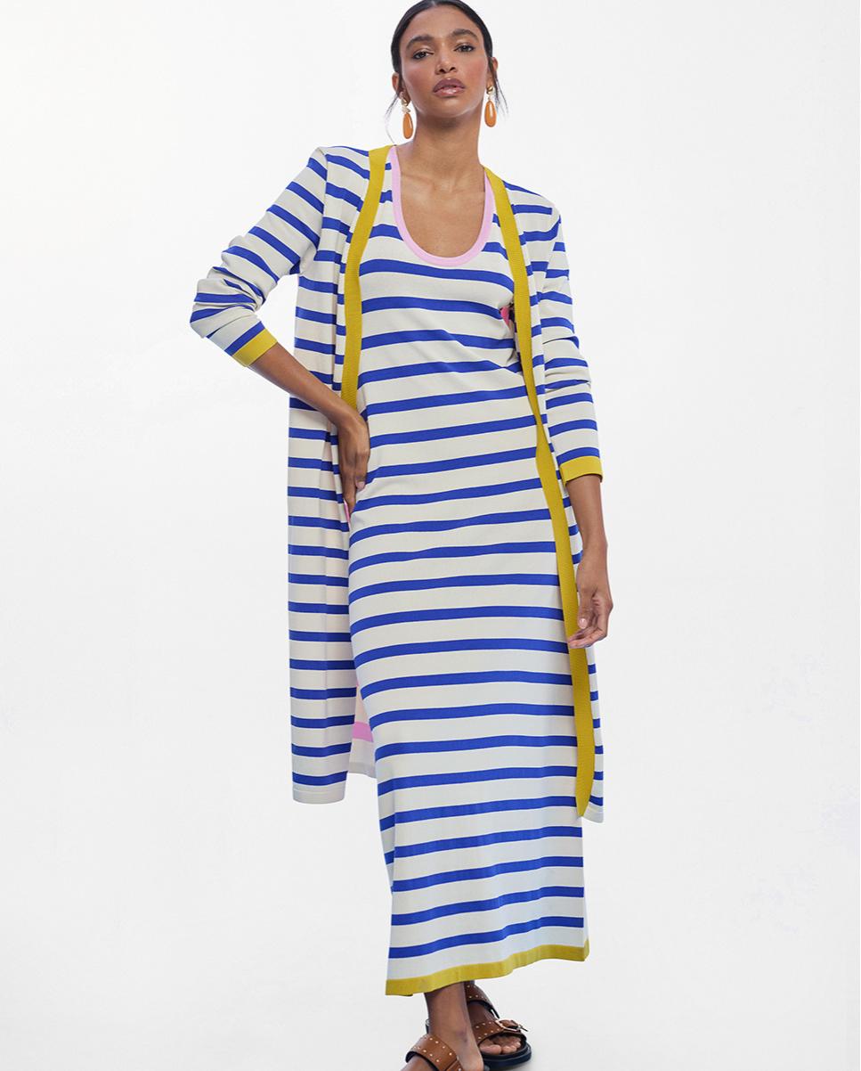 Vestido de punto de rayas tricolor con rib a contraste - Lola Casademunt - Multicolor Multicolor-2