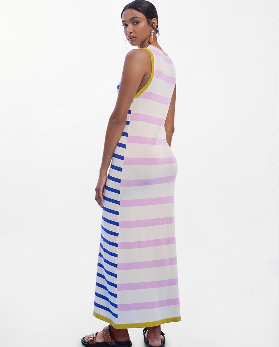 Vestido de punto de rayas tricolor con rib a contraste - Lola Casademunt - Multicolor Multicolor-3