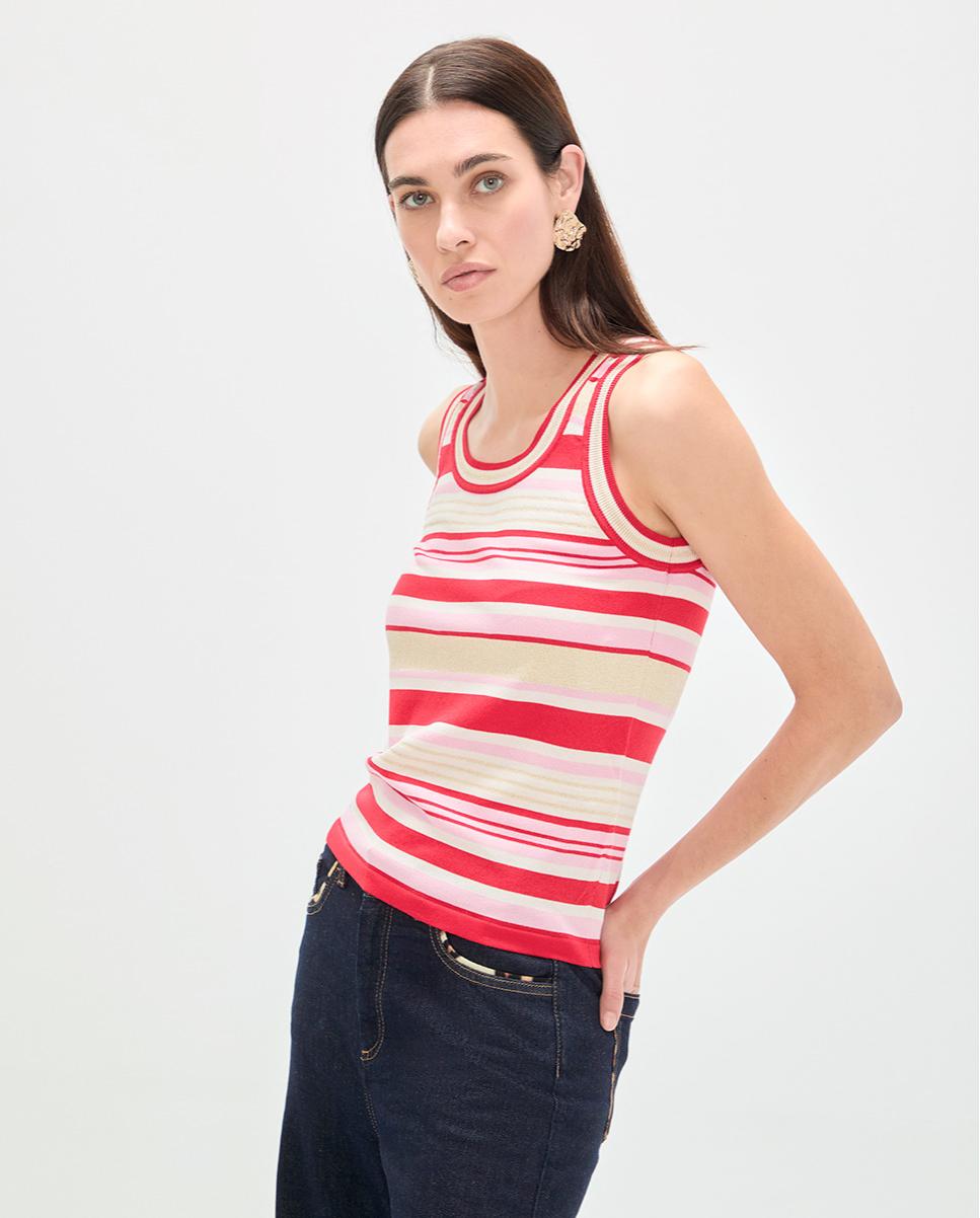 Imagen 0 de Top de mujer de punto rayas tricolor Multicolor