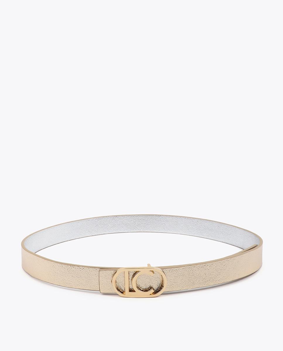 Cinturón reversible de mujer elegante con hebilla en forma de logo ovalado - Lola Casademunt - Oro Oro-3