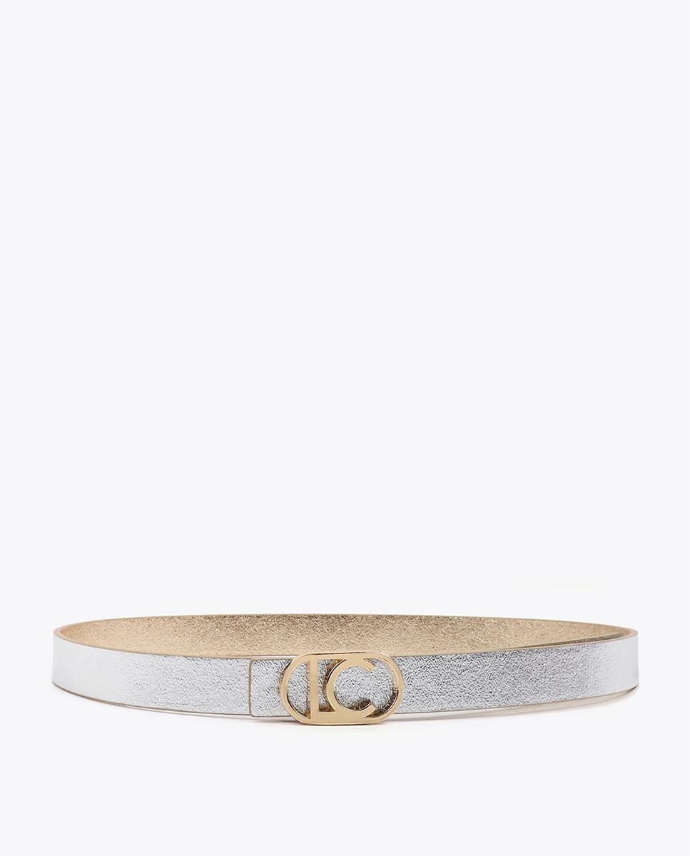Cinturón reversible de mujer elegante con hebilla en forma de logo ovalado - Lola Casademunt - Oro Oro-4