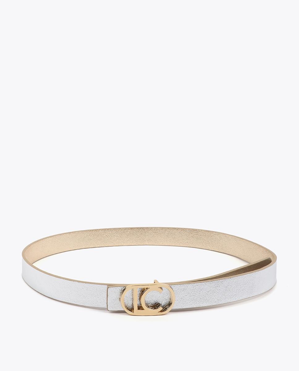 Cinturón reversible de mujer elegante con hebilla en forma de logo ovalado - Lola Casademunt - Oro Oro-5
