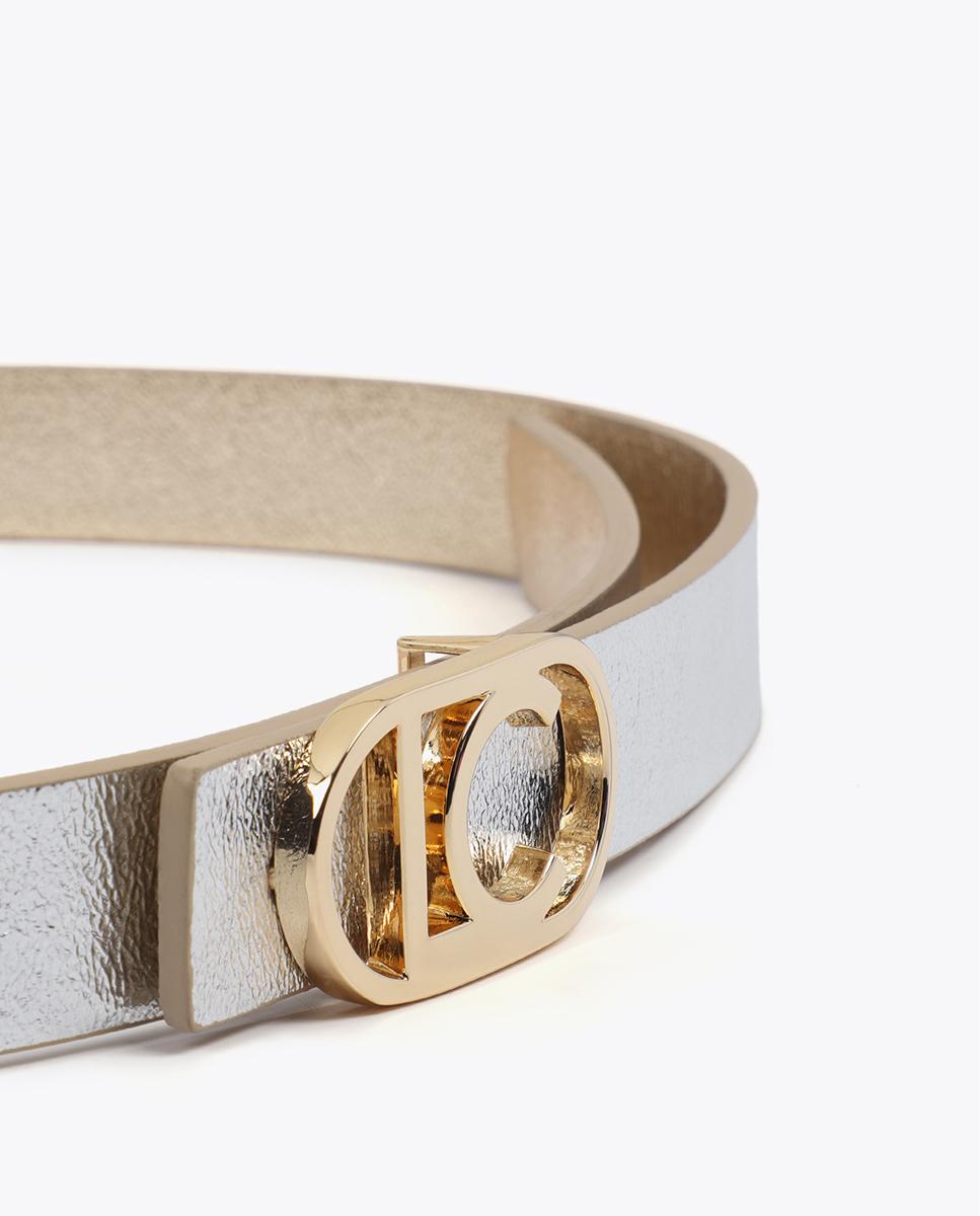 Cinturón reversible de mujer elegante con hebilla en forma de logo ovalado - Lola Casademunt - Oro Oro-6