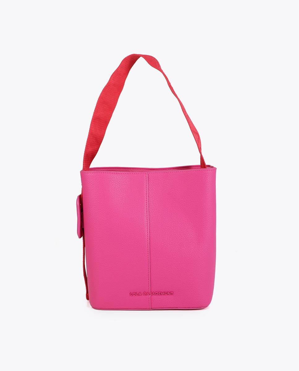 Bolso shopper moderno con asa de nylon con detalle de contraste en tejido - Lola Casademunt - Fucsia Fucsia-1