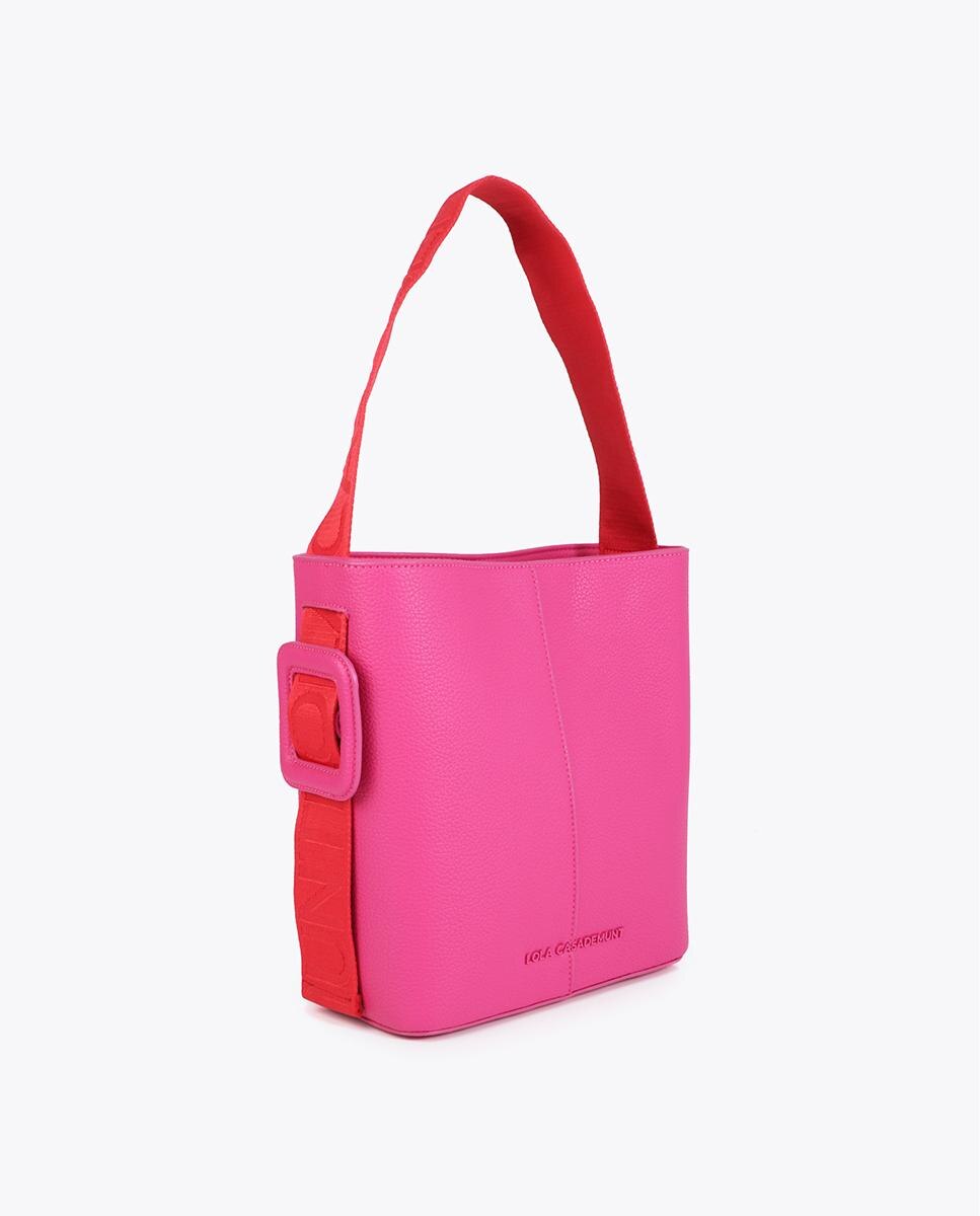 Bolso shopper moderno con asa de nylon con detalle de contraste en tejido - Lola Casademunt - Fucsia Fucsia-3