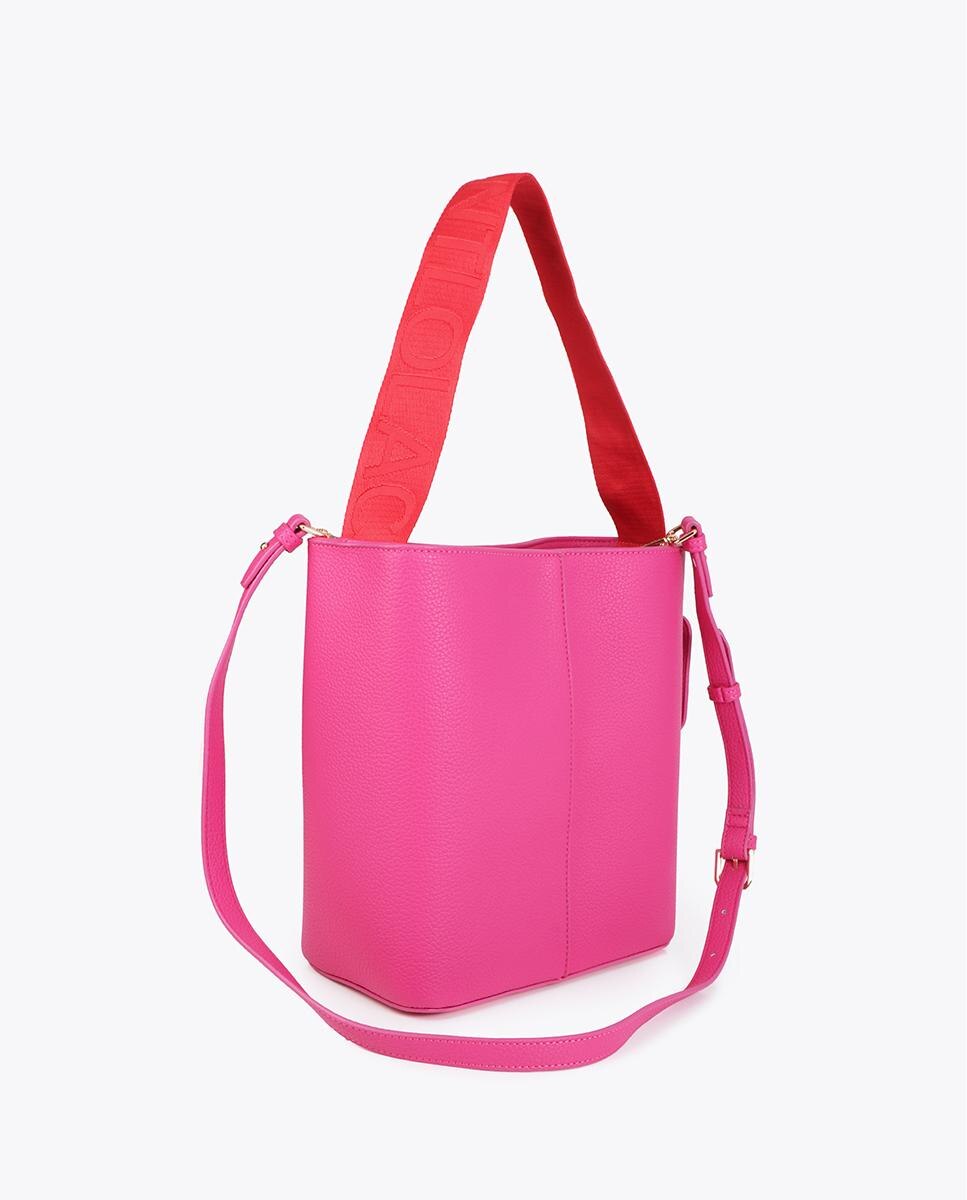 Bolso shopper moderno con asa de nylon con detalle de contraste en tejido - Lola Casademunt - Fucsia Fucsia-4