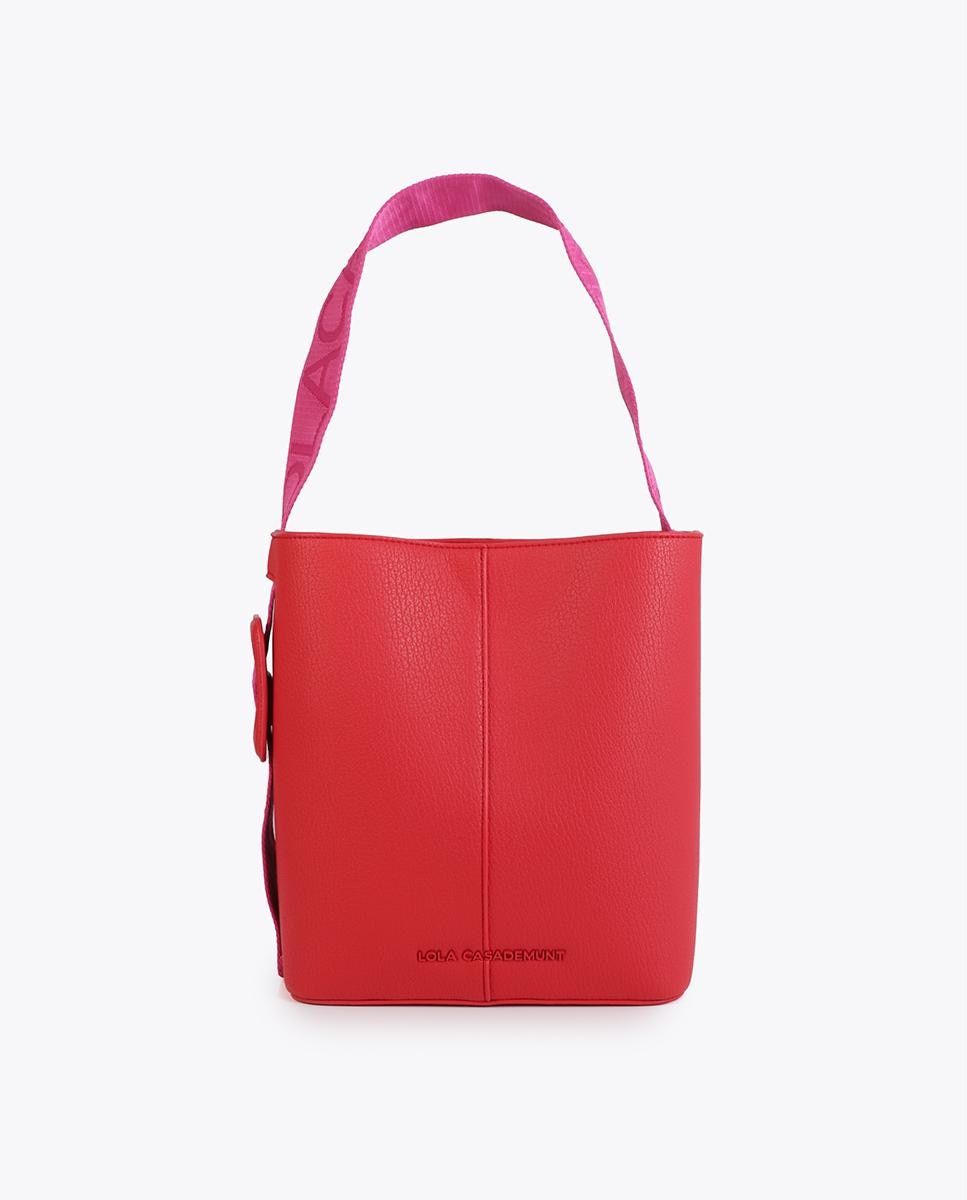 Bolso shopper moderno con asa de nylon con detalle de contraste en tejido - Lola Casademunt - Rojo Rojo-1