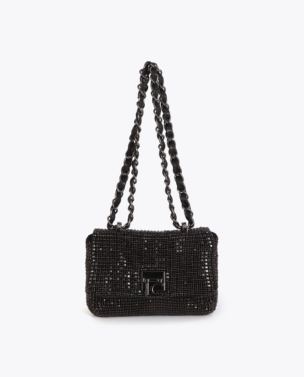 Bolso de fiesta cubierto de strass con solapa