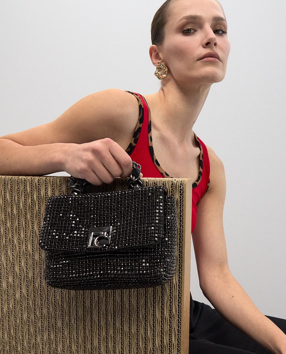 Bolso de fiesta cubierto de strass con solapa - Lola Casademunt - Negro Negro-2