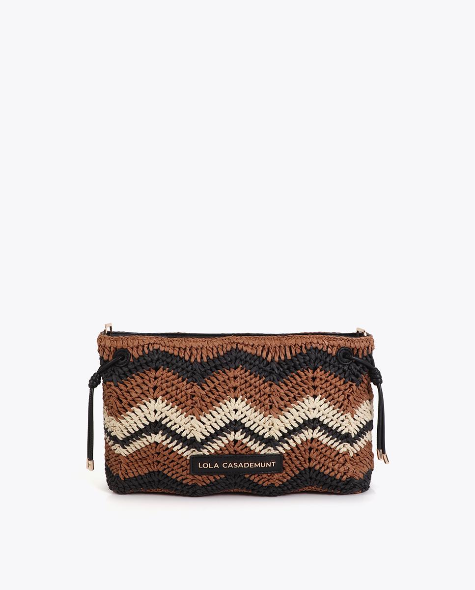 Bandolera de mujer efecto rafia con diseño de espiga y asa ajustable - Lola Casademunt - Negro / Natural Negro / Natural-1