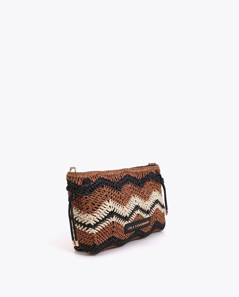 Bandolera de mujer efecto rafia con diseño de espiga y asa ajustable - Lola Casademunt - Negro / Natural Negro / Natural-3