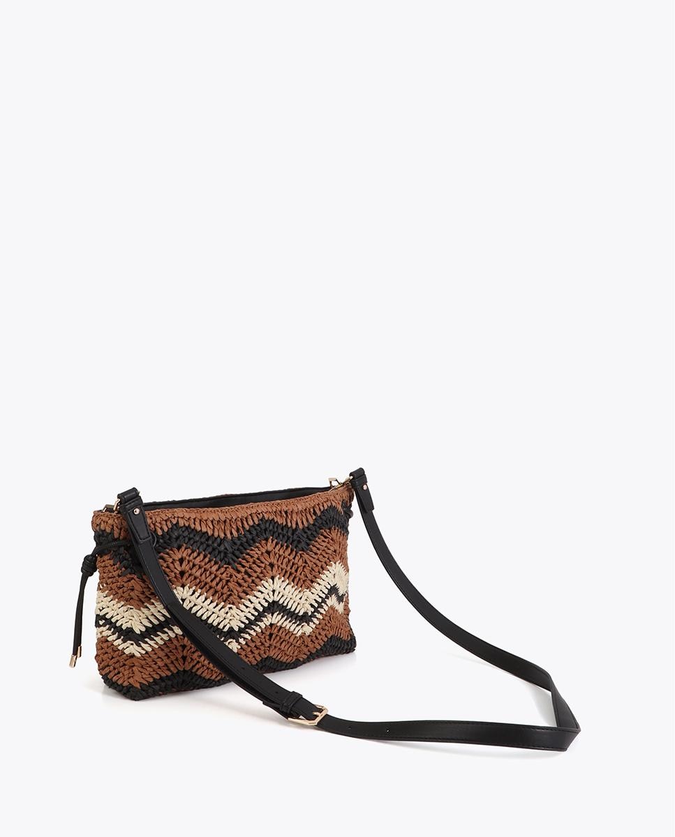 Bandolera de mujer efecto rafia con diseño de espiga y asa ajustable - Lola Casademunt - Negro / Natural Negro / Natural-4