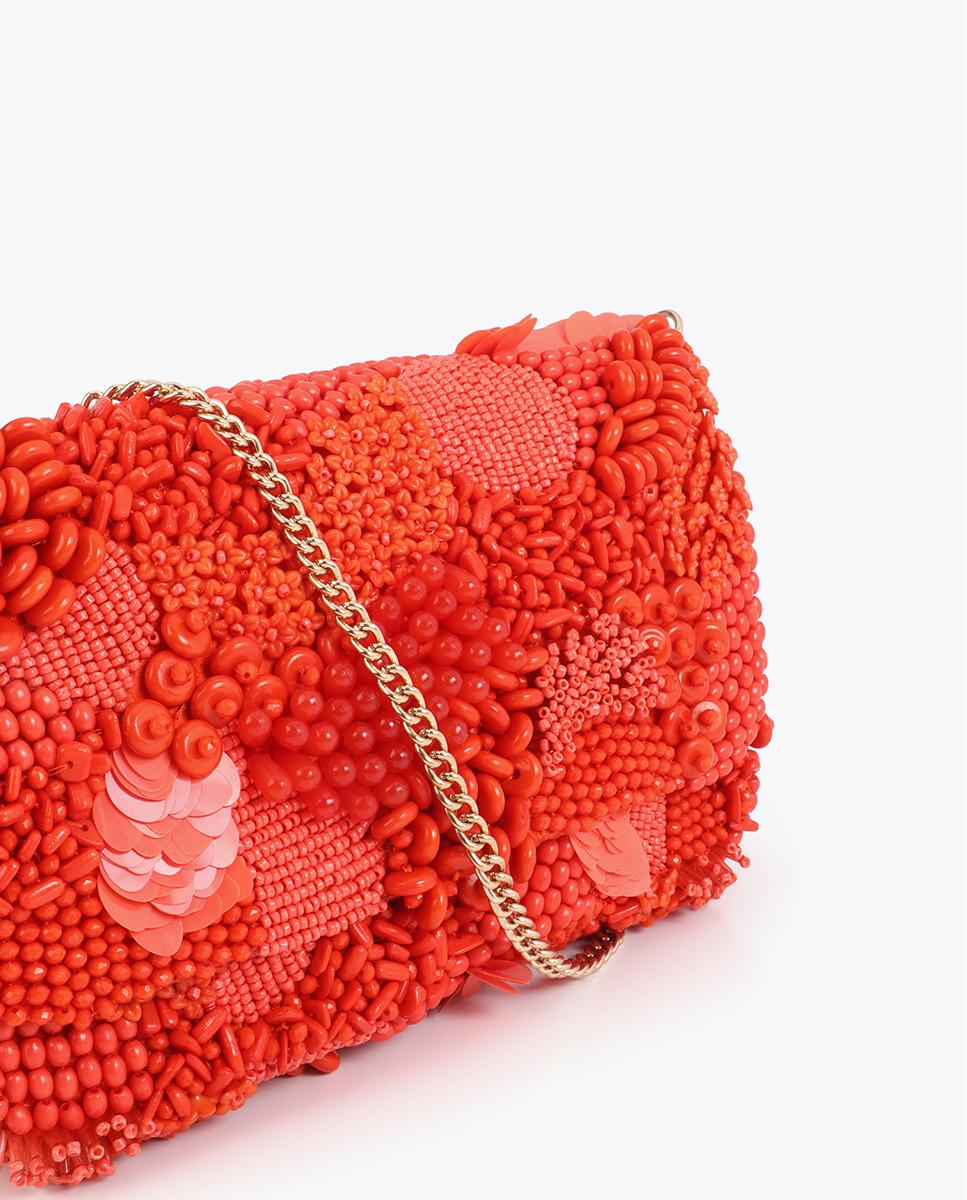 Bolso de fiesta estilo baguette con pedrería y cierre magnético - Lola Casademunt - Rojo Rojo-6