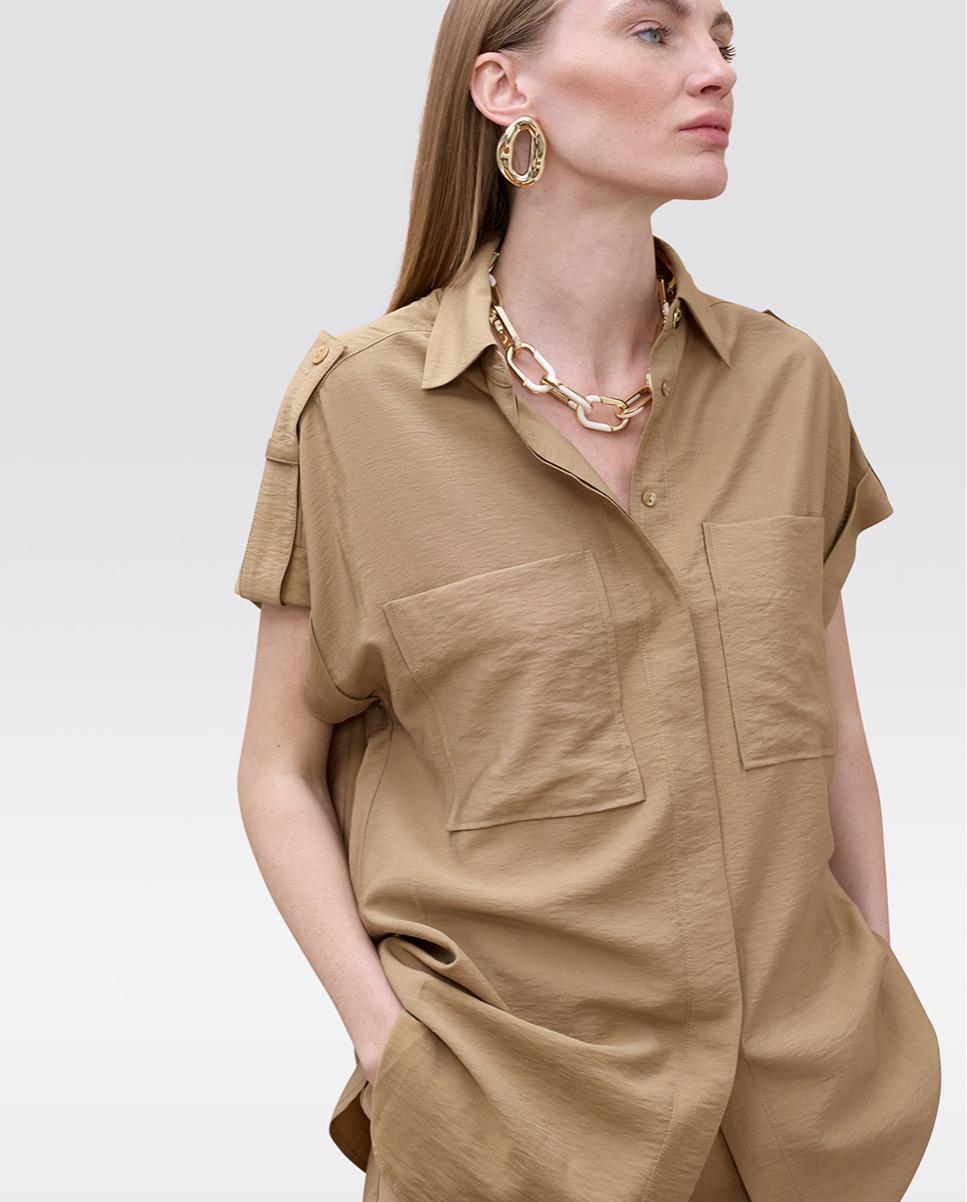 Camisa de mujer de manga caída con bolsillos - Lola Casademunt - Camel Camel-2