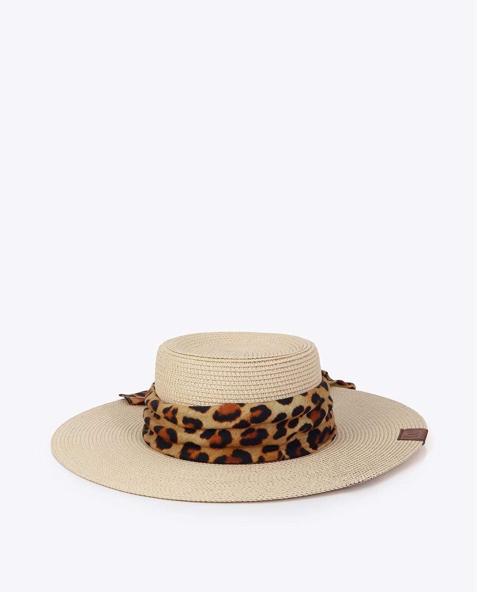 Sombrero de mujer de ala ancha en material trenzado con lazada estampada - Lola Casademunt - Crudo Crudo-1