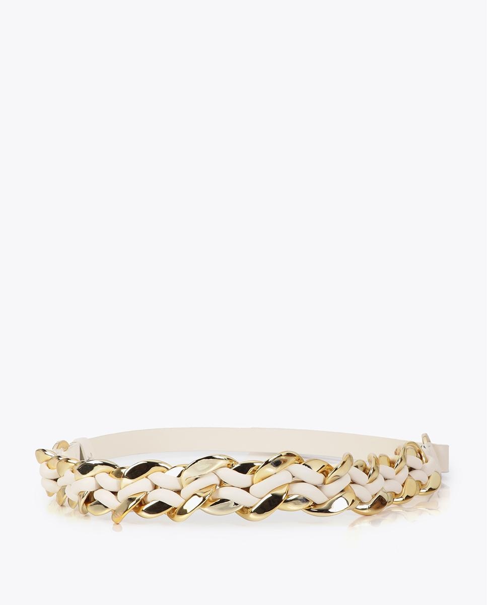 Imagen 0 de Cinturón trenzado de mujer combinado con cadena dorada Crudo