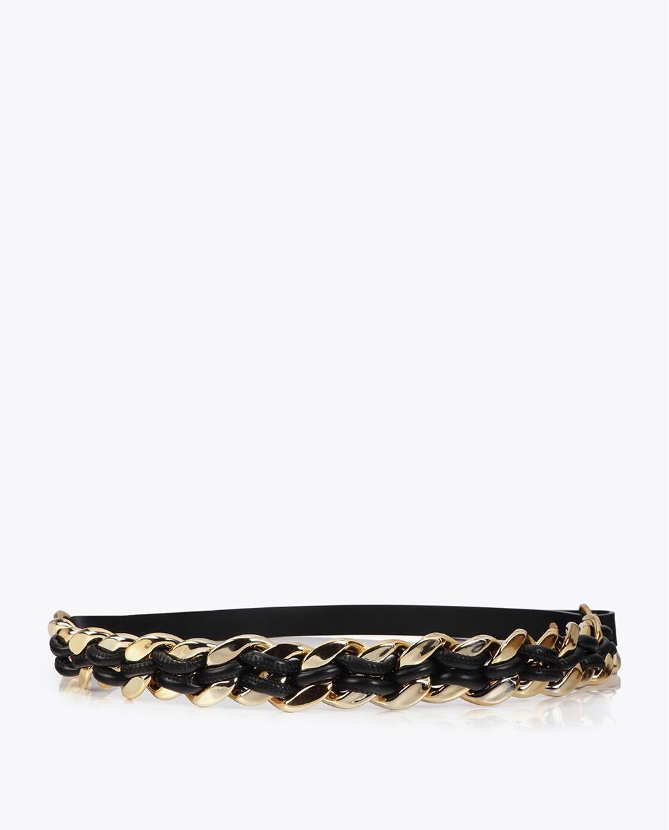Cinturón trenzado de mujer combinado con cadena dorada - Lola Casademunt - Negro Negro-1