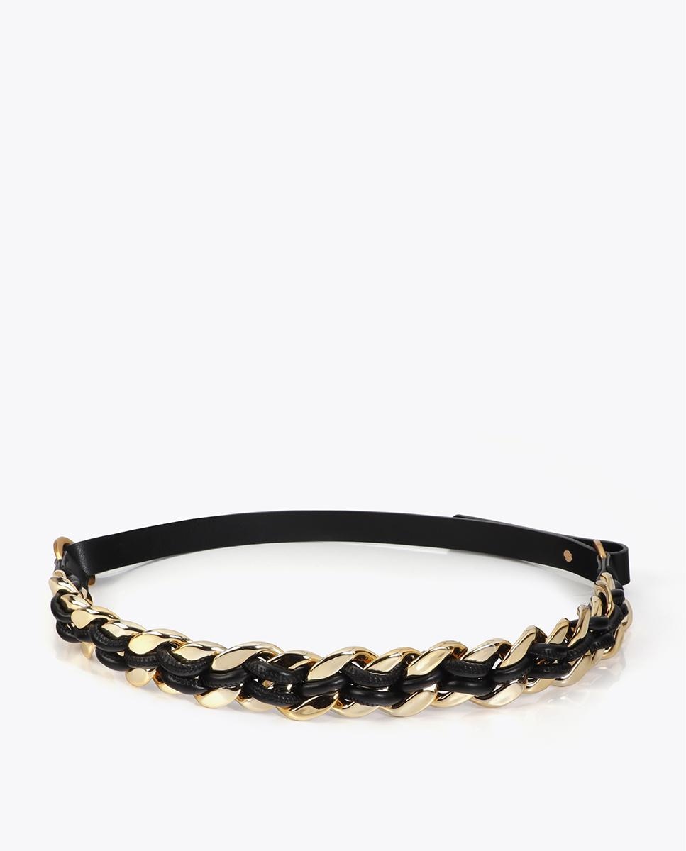 Cinturón trenzado de mujer combinado con cadena dorada - Lola Casademunt - Negro Negro-3