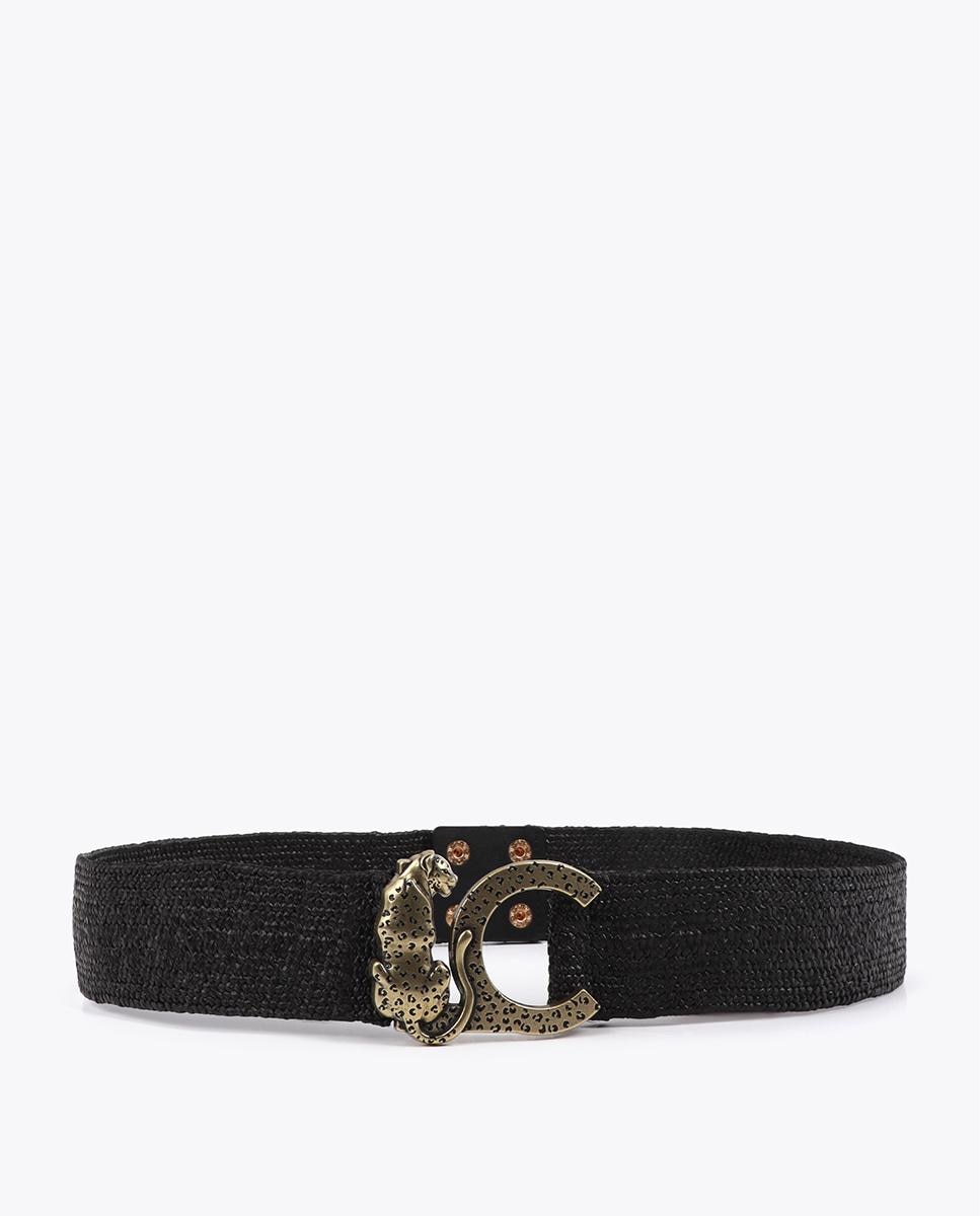 Cinturón elástico de rafia con logotipo animal en la hebilla - Lola Casademunt - Negro Negro-1