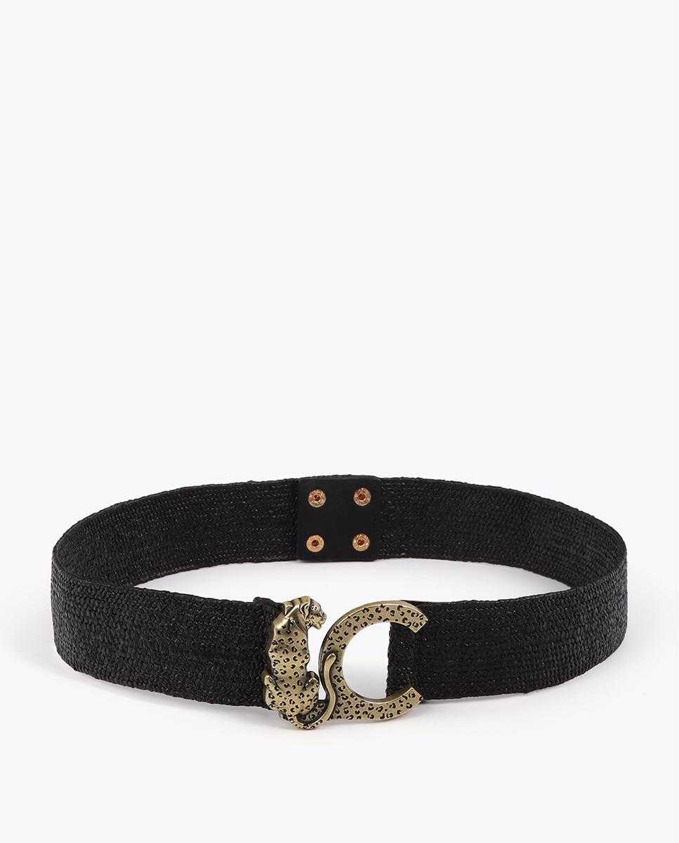 Cinturón elástico de rafia con logotipo animal en la hebilla - Lola Casademunt - Negro Negro-3