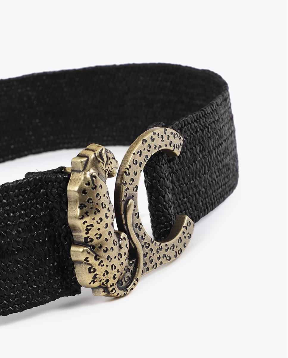 Cinturón elástico de rafia con logotipo animal en la hebilla - Lola Casademunt - Negro Negro-2