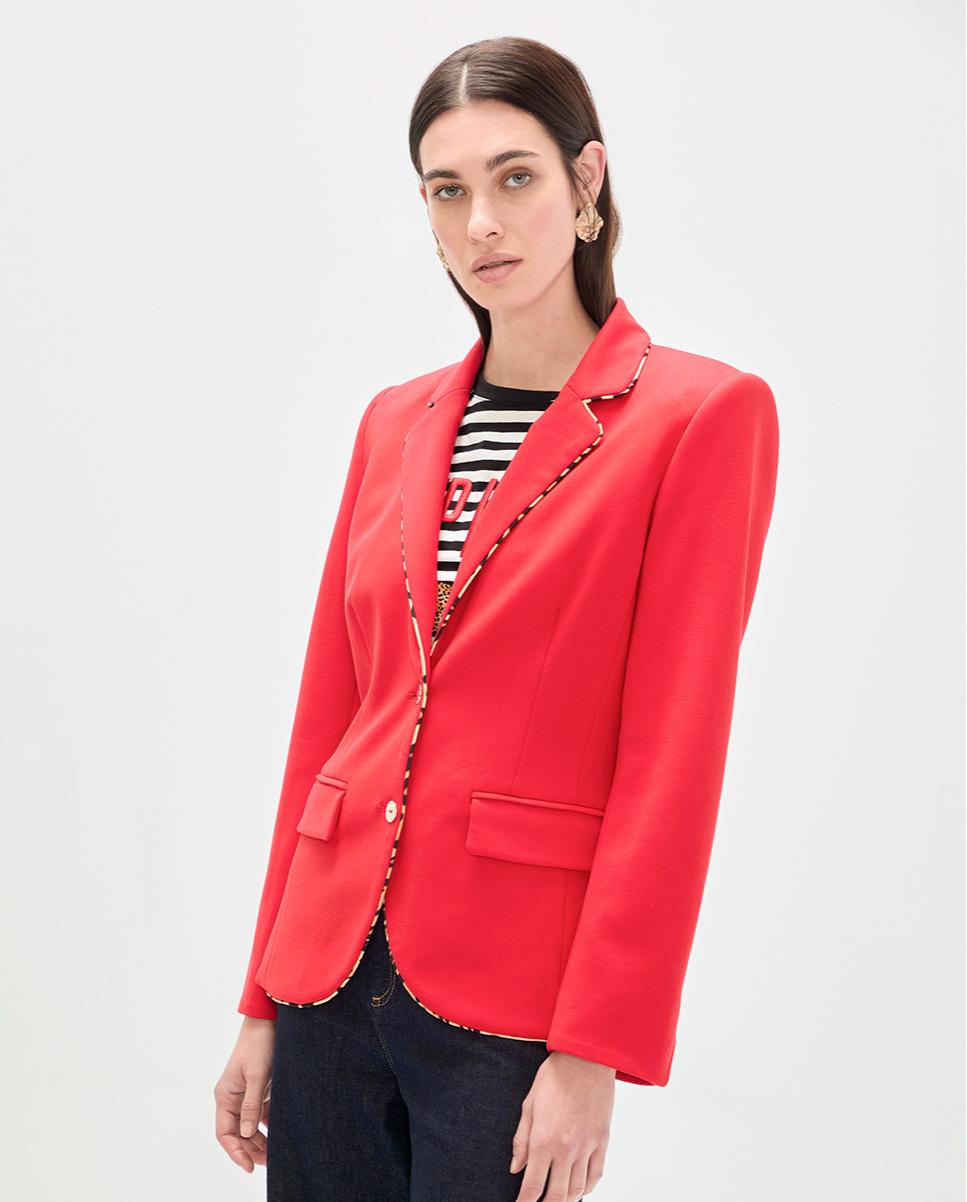 Blazer de mujer con forro y vivos animal print a contraste - Lola Casademunt - Rojo Rojo-1