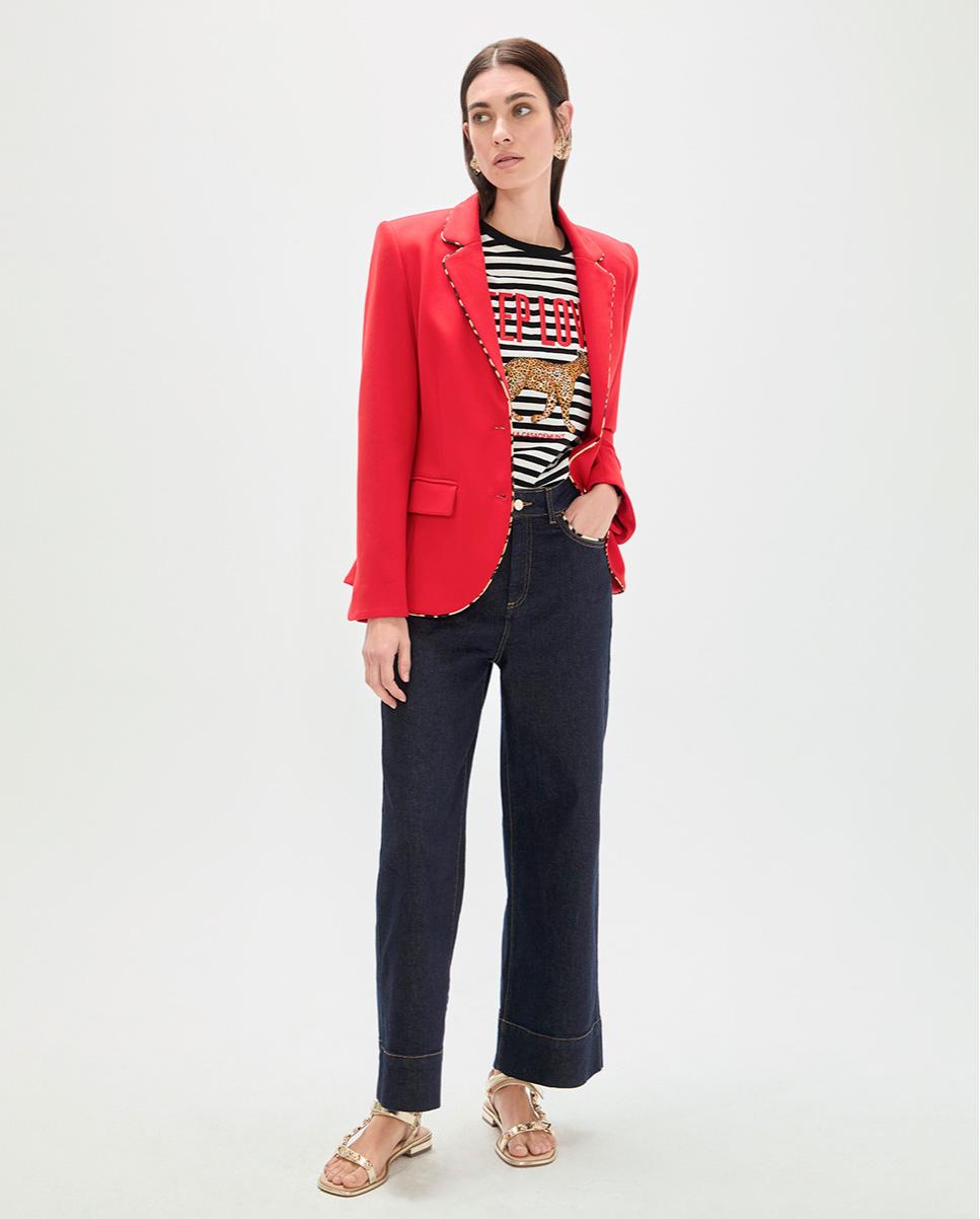 Blazer de mujer con forro y vivos animal print a contraste - Lola Casademunt - Rojo Rojo-2