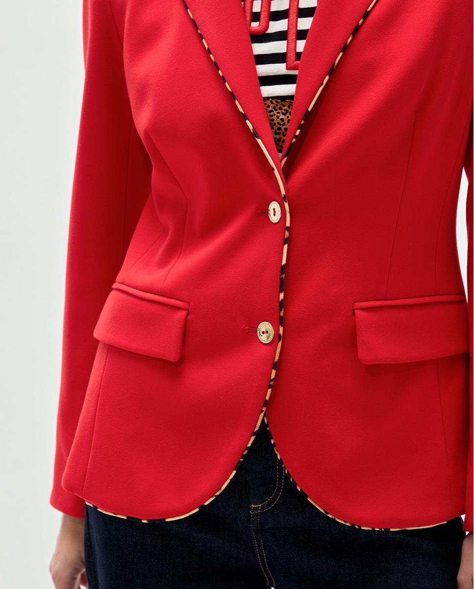 Blazer de mujer con forro y vivos animal print a contraste - Lola Casademunt - Rojo Rojo-3